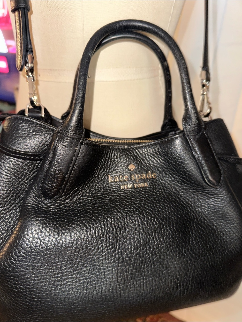 ♠️Kate Spade Dumpling Small Pebbled Leather Satchel Crossbody, Black - Picture 3 of 15